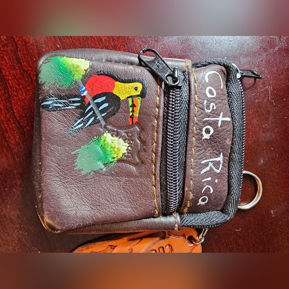 Set of Two Leather Costa Rica Keychain and coin pouch souvenirs NWOT - Picture 5 of 6